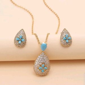 COPY - Three-piece Drop-shaped Blue Turquoise 18k Gold-plated Earrings And Neck…